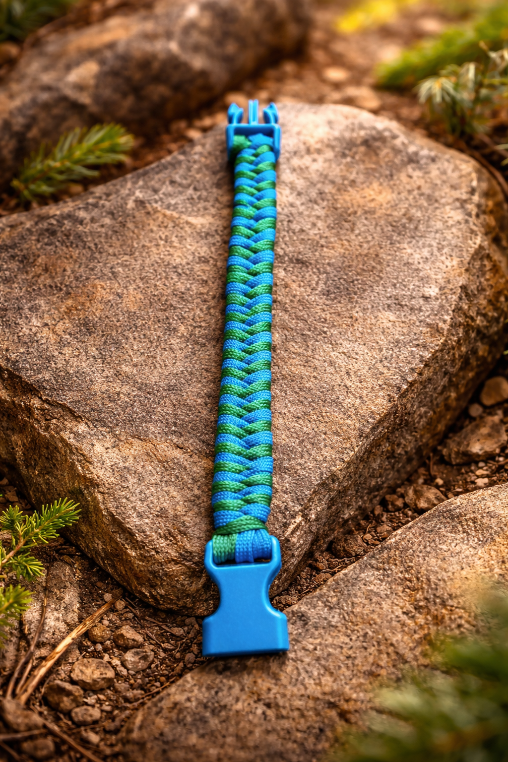 Paracord karkötő – kék / zöld (21 cm)